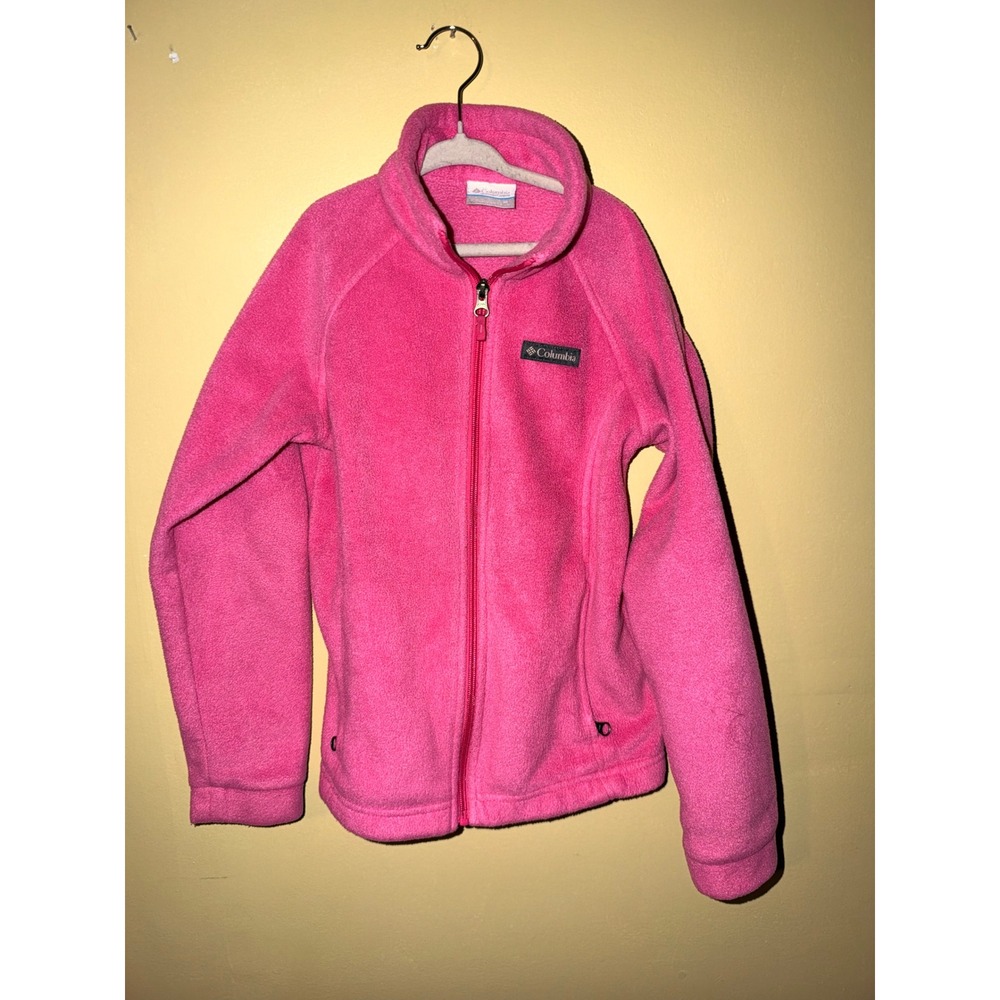 Columbia Girls Pink Full Zip Fleece Jacket Size Medium 10/12 Outdoor Sweater